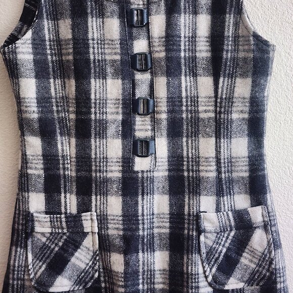 Vintage Lovers Dress Womens Medium Plaid Wool Sleeveless Mod 60s Pockets - Picture 2 of 9
